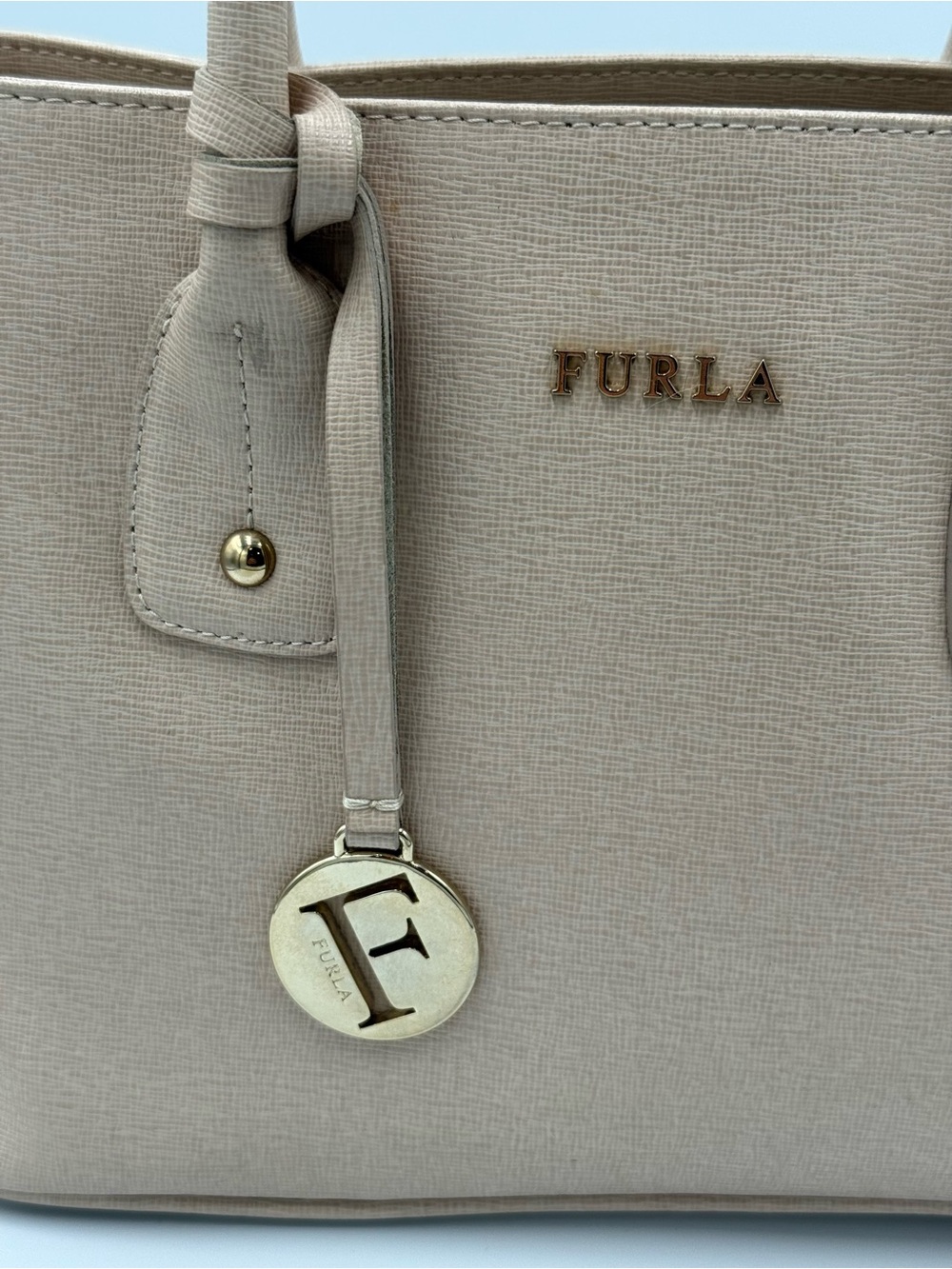 Furla Beige Saffiano Leather Tote Bag with Gold Hardware - Picture 5 of 9